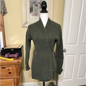 Olive green shaker knit surplice sweater